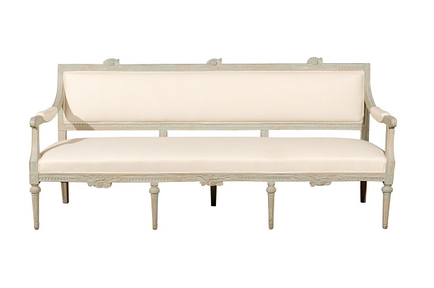 ON HOLD - Neoclassical Revival Swedish Painted and Carved Upholstered Bench, circa 1890