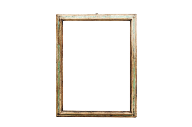 Italian 18th Century Green and Cream Painted Wooden Rectangular Frame