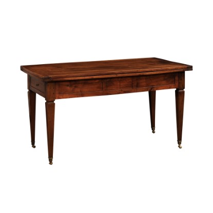 French Directoire Style 19th Century Walnut Table with Folding Top, Tapered Legs -- LiL