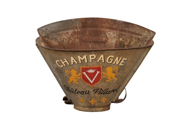 SOLD - 1890s Château Villaret French Grape Picking Hod with Champagne Label