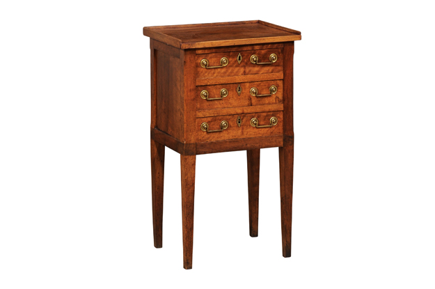 SOLD - French Directoire Period 18th Century Walnut Beside Table with Three Drawers