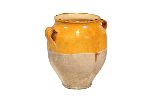 SOLD - French Provincial Double Handled Pot à Confit with Yellow Glaze, 19th Century