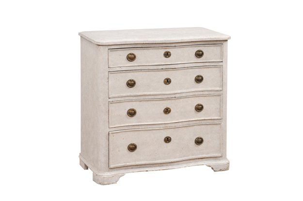 Danish 1880s Off White Painted Serpentine Front Chest with Graduated Drawers