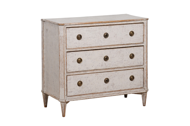 Gustavian Period 1800s Swedish Dove Grey Painted Three-Drawer Chest -- LiL