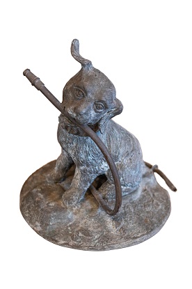 French 1900s Bronze Fountain Depicting a Playful Dog Holding a Hose in His Mouth