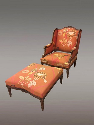 20th Century French Walnut Chair and Ottoman DLW