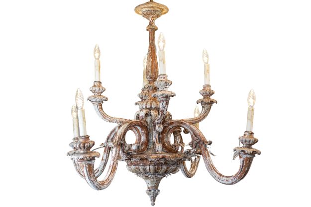 20th Century French Carved 8 Arm Chandelier