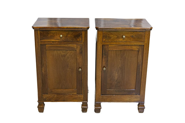 SOLD - Pair of 19th Century Italian Louis Philippe bedsides tables In solid walnut  DLW