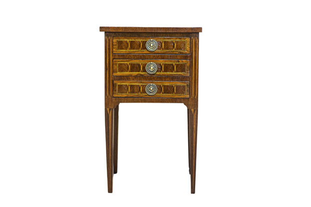 19th Century Italian Napoleon III bedside table with Inlaid Marquetry 