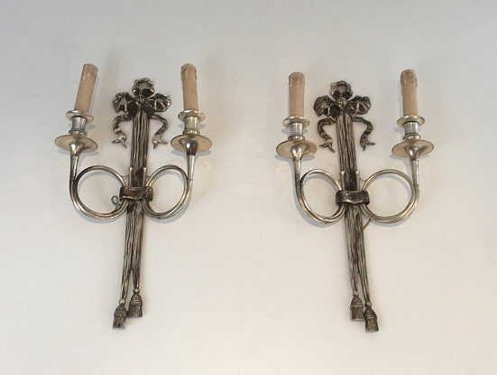 Pair of 20th Century French Silvered Bronze Sconces
