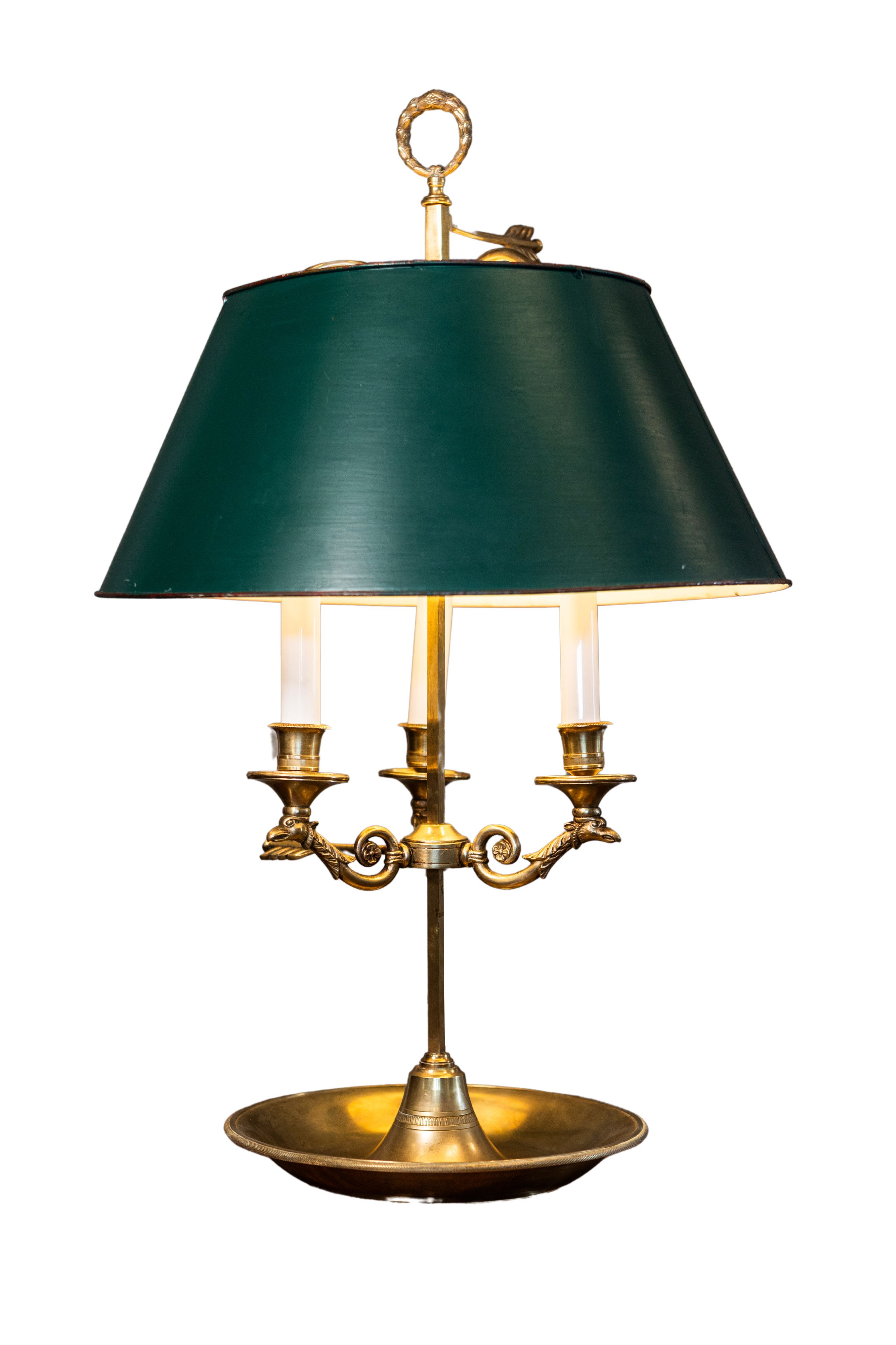 French 19th Century Brass Three-Lights Bouillotte Table Lamp with Bird Motifs