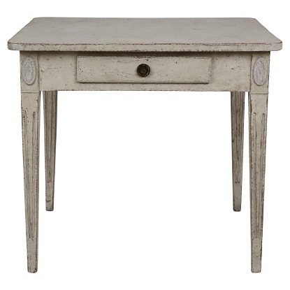 Swedish Gustavian Style 1850s Painted Desk with Single Drawer and Tapered Legs -- LiL