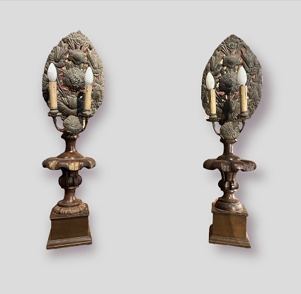 Pair of 19th Century Italian Candlesticks With Palm Holders DLW