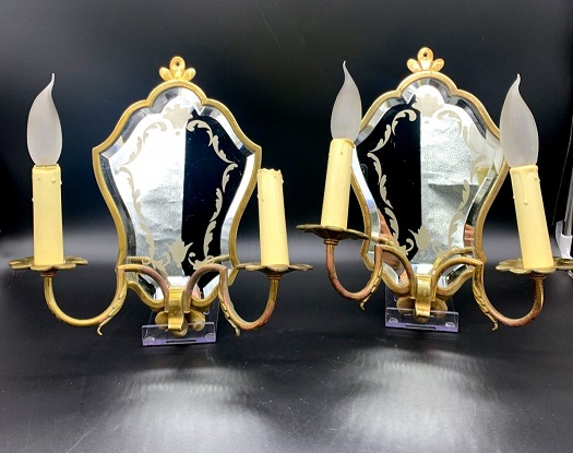 Pair of 20th Century Italian Brass Mirror Sconces DLW