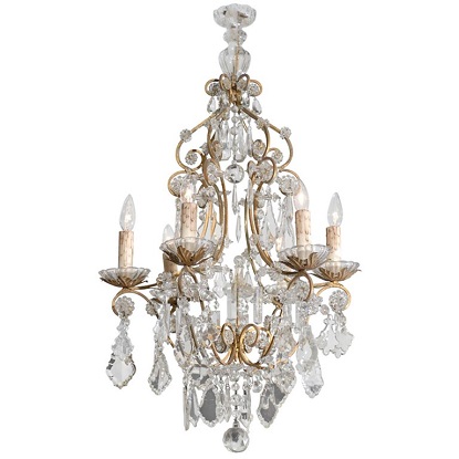 Italian Rococo Style 1890s Six-Light Crystal Chandelier with Gilt Metal Armature