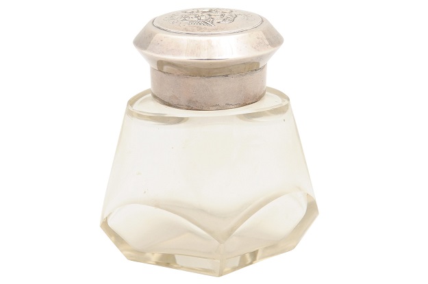 English Crystal Toiletry Bottle from Birmingham with Silver Lid, circa 1924