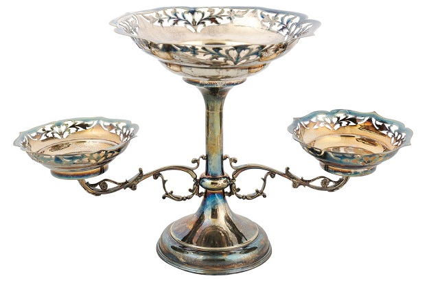 French 19th Century Silver Epergne with Pierced Foliage and Scrolling Motifs