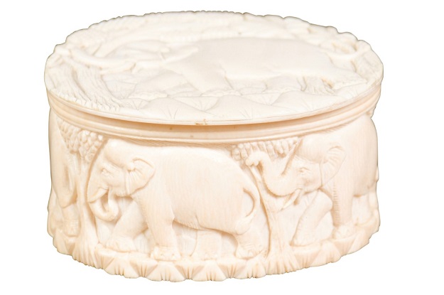 19th Century Victorian Decorative Box with Carved Frieze of Passing Elephants