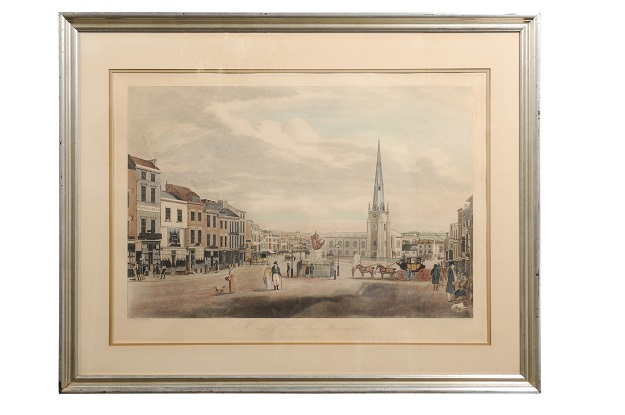 View of High Street Birmingham, 1810s Framed Lithograph Signed T. Hollins