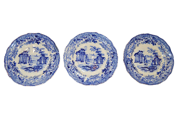 Set of of Three English 19th Century Blue and White Plates 