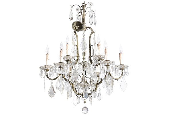 French Eight-Light Crystal Chandelier with Iron Armature from the 19th Century