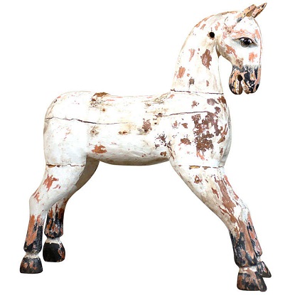 English 19th Century Painted Wooden Horse Sculpture with Distressed Finish