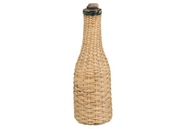 English Rustic Straw Covered Bottle with its Cork from the 19th Century