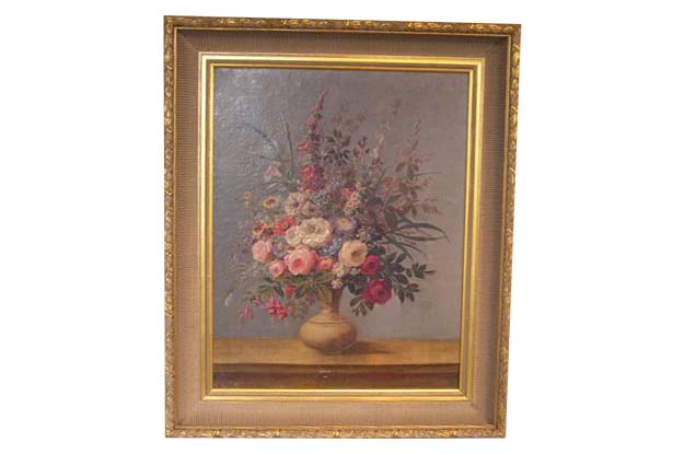 Italian Rococo 1770s Framed Still-Life Painting Depicting a Bouquet of Flowers