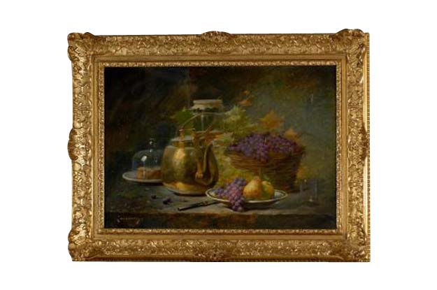 French 1860s Still-Life Painting by Agénorie Monique Laurenceau in Gilt Frame