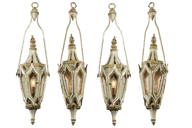 English 19th Century Painted Iron Gothic Revival Period Lanterns, Sold Per Pair