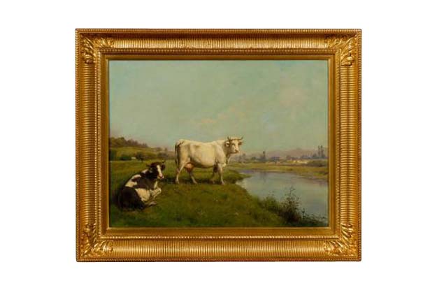 French Realist Oil on Canvas Cow Painting Signed by Théodore Levigne, circa 1880