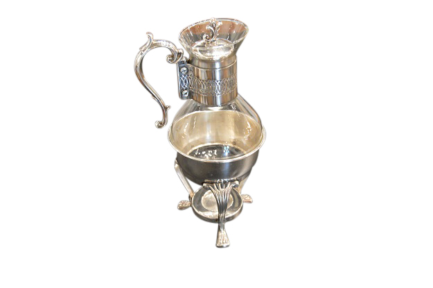 English 20th Century Glass and Silver Coffee Pitcher with Cabriole Legs