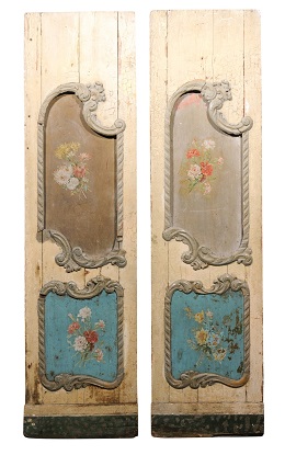 Italian Rococo Style Early 19th Century Door Panels with Painted Bouquets