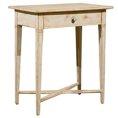 ON HOLD: Swedish Neoclassical Style Painted Wood Side Table, circa 1880 with One Drawer