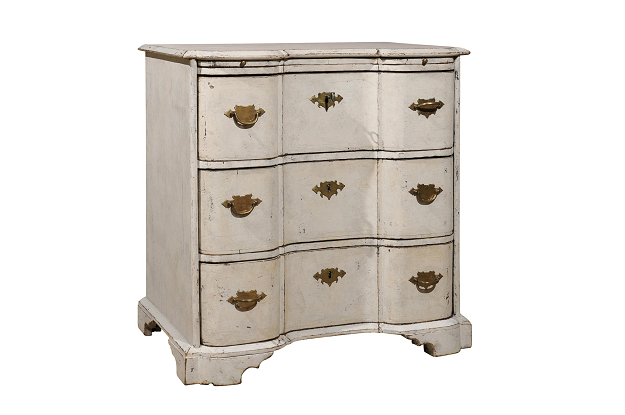 Danish Mid 18th Century Three-Drawer Painted Wood Commode with Serpentine Front