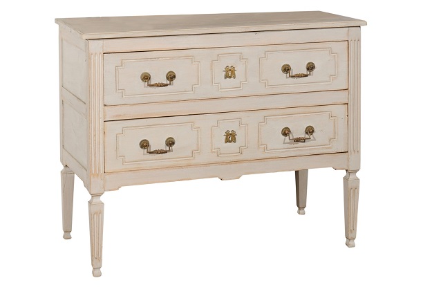 French Louis XVI 18th Century Painted Two-Drawer Commode with Fluted Accents