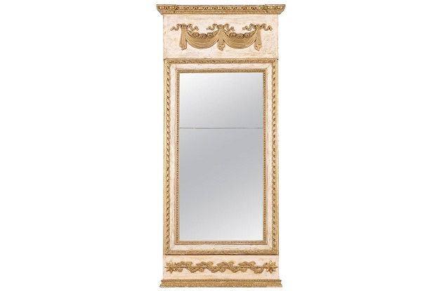 Late 18th Century Swedish Gustavian Period Trumeau Mirror with Swag and Roses