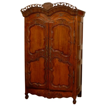 ON HOLD:  French Late 18th Century Cherry Armoire from Rennes with Hand Carved Décor