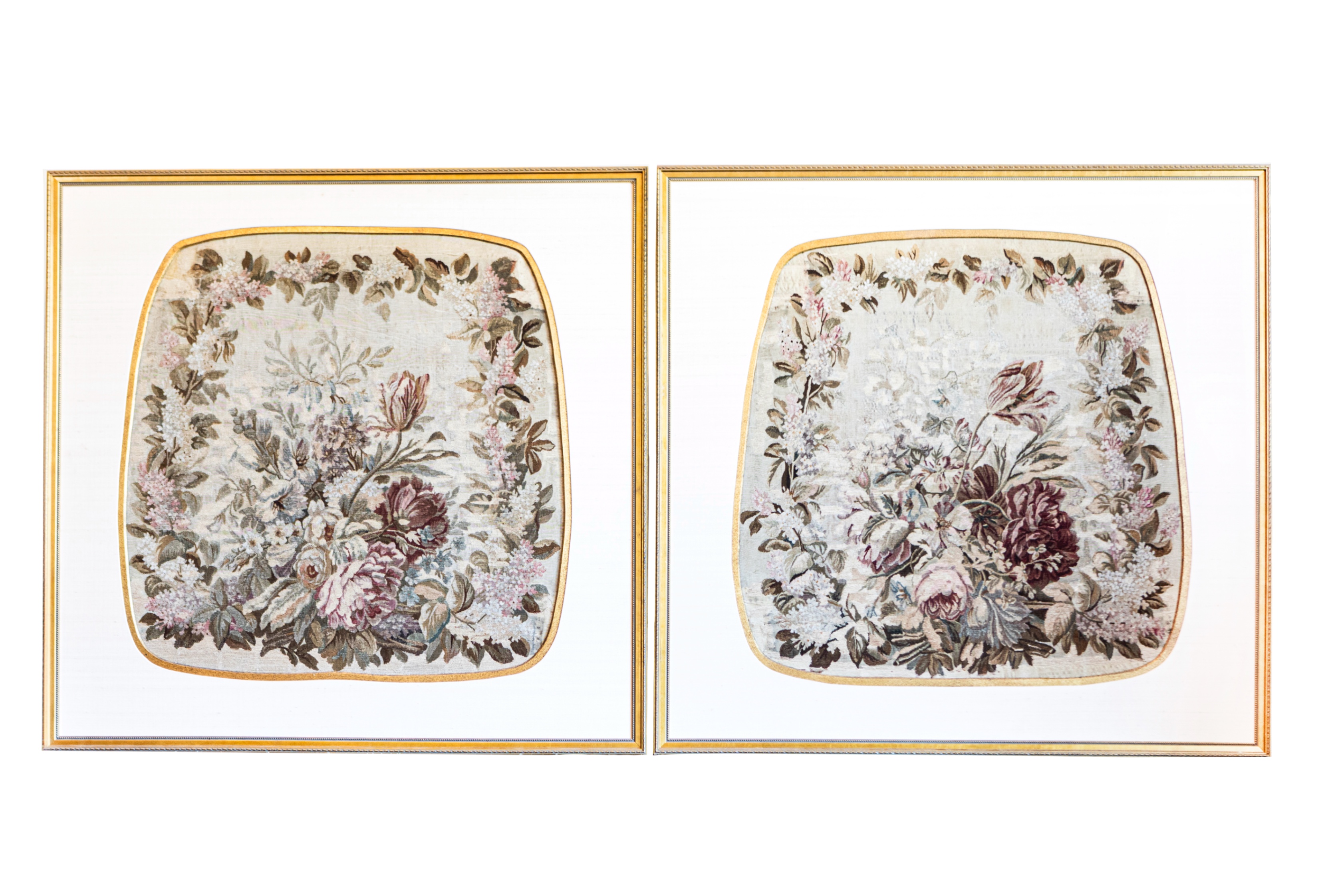 Framed French Silk Aubusson Tapestries with Floral Decor, Sold Individually - 2 avail