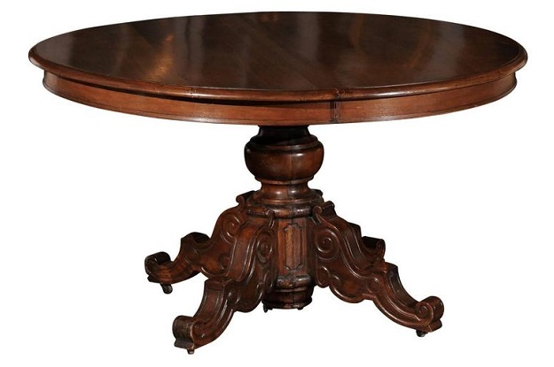 French Napoléon III Walnut Pedestal Table with Carved Feet from the 1850s DLW