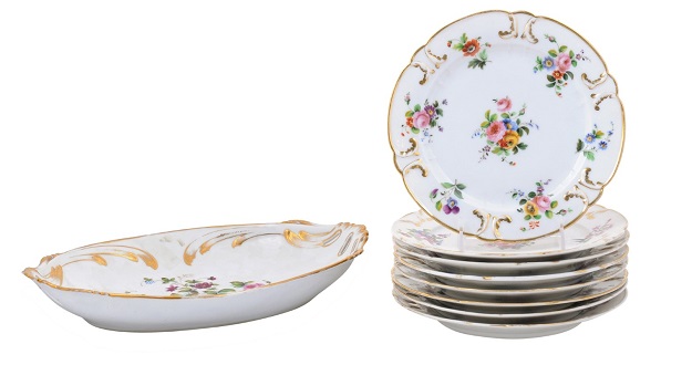 French Napoléon III Porcelain de Paris Plates with Floral Décor, Sold Separately