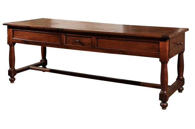 Late 18th Century French Walnut and Acacia Wood Sofa Table with Turned Legs
