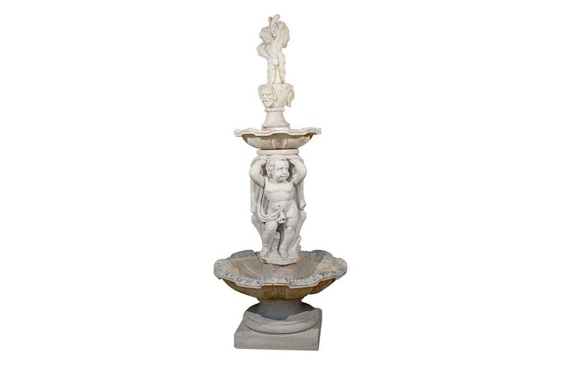 Italian Carved Stone Two-Tiered Garden Fountain from Vicenza
