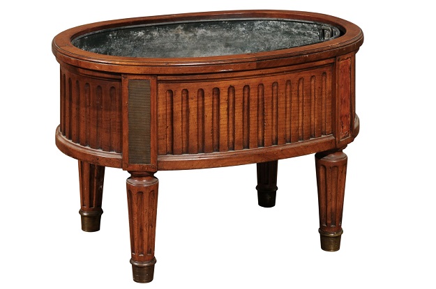French 19th Century Neoclassical Style Cherry Jardinière with Tin-Lined Interior