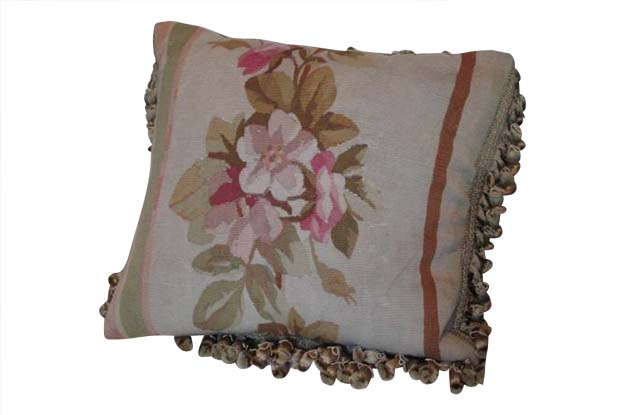 Pillow Made with 19th Century Floral Tapestry Fragment