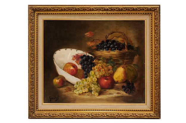 French 19th Century Oil on Canvas Framed Still-Life Painting Depicting Fruits
