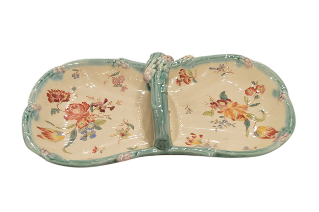 French 19th Century Longchamp Majolica Asparagus Server with Floral Decor