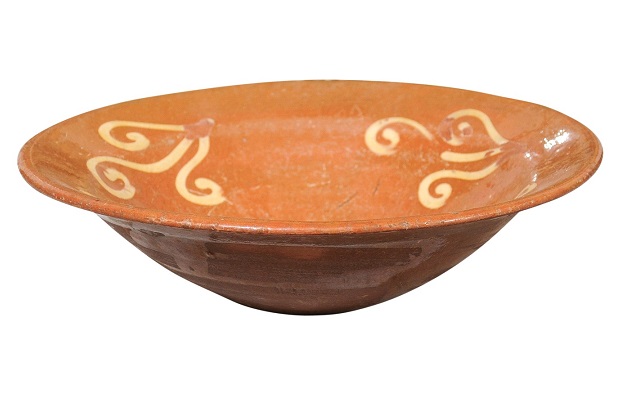 SOLD - French Late 19th Century Jaspe Ware Pottery Bowl with Hand-Painted Scrolls