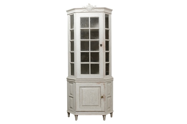 French Mid-19th Century Louis XVI Style Two-Part Vitrine with Original Finish