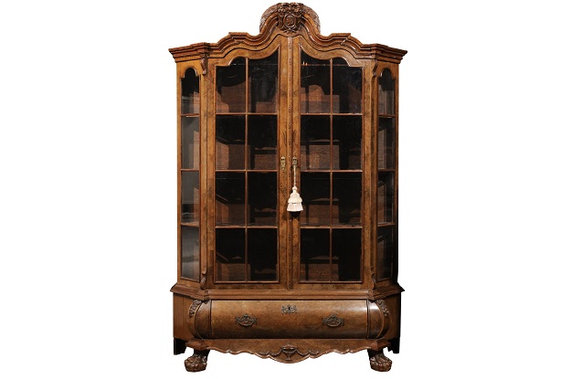 Dutch Rococo Revival 1890s Bombé Vitrine with Glass Doors and Single Drawer